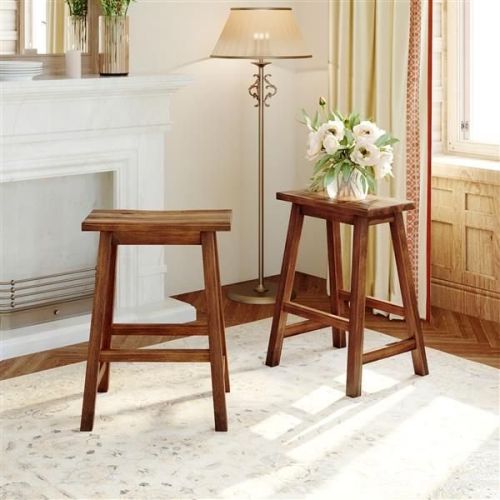 Farmhouse Rustic 2-piece Counter Height Wood Kitchen Dining Stools for Small Places, Walnut Farmhouse Rustic 2-piece Counter Height Wood Kitchen Dining Stools for Small Places, Walnut