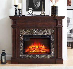 Electric Fireplace with Mantel, Fireplace Mantel, Fireplace Heater Freestanding, Realistic Stacked Stone Surround with Remote Control Timer LED F