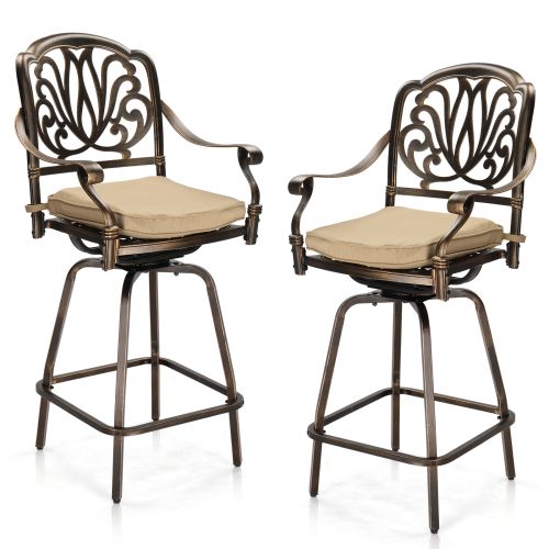 2pcs Bronze Color, Beige Cushion, Cast Aluminum Bar Stool