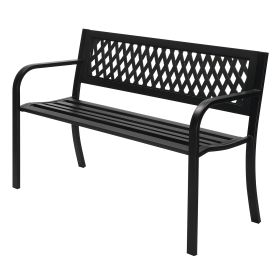 47 Inch PVC Mesh Backrest Black Iron Bench (Color: Black)