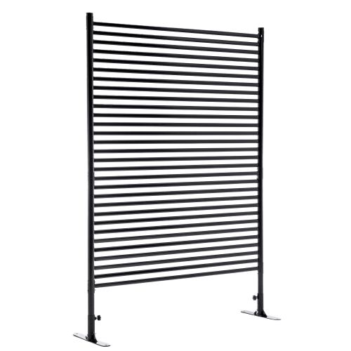 71.26''x46.65'' Outdoor Privacy Screens Freestanding,Metal Privacy Fence Panels For Outside, Slatted Privacy Screens With Stand,Black
