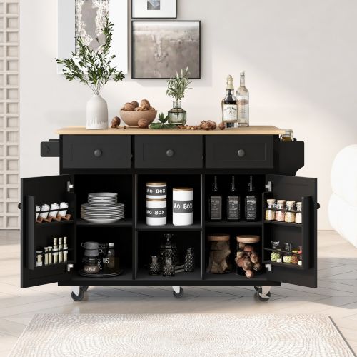 Kitchen Cart With Rubberwood Drop-Leaf Top, Cabinet Door, Storage Racks Kitchen Cart With Rubberwood Drop-Leaf Top, Cabinet Door, Storage Racks