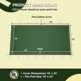 Inground Pool Safety Cover, Rectangle Winter Pool Cover,for Swimming Pools,UV Protection Tarp Waterproof,Green (Option: 16X32 in)