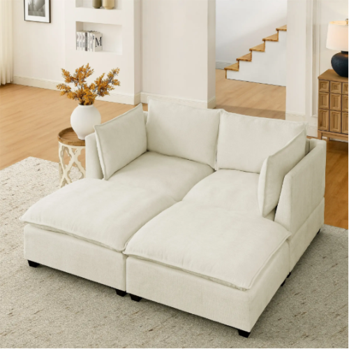 Comfy Cloud Couch Loveseat With 2 Ottoman, Modern Chenille Love Seat Upholstered Modular Couch Sleeper For Living Room, Apartment, Studio, Office