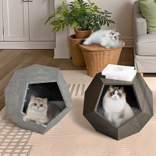 25.98 Inch Modern Pet Furniture, Including Cat Rack Side Table, Sofa Side Table, Flower Pot MDF Multifunctional Furniture, Cement Gray, Prohibite