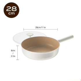 11 Inch Non Stick Deep Fryer With Glass Lid , Dishwasher Safe, Suitable For Gas And Induction Cooktops, Free PFOA,PFOS (Color: White)