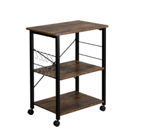 3-story Kitchen Black Iron Frame Microwave Rack 10 Hooks 4 Wheels Vintage Color (Option: Vintage Black)
