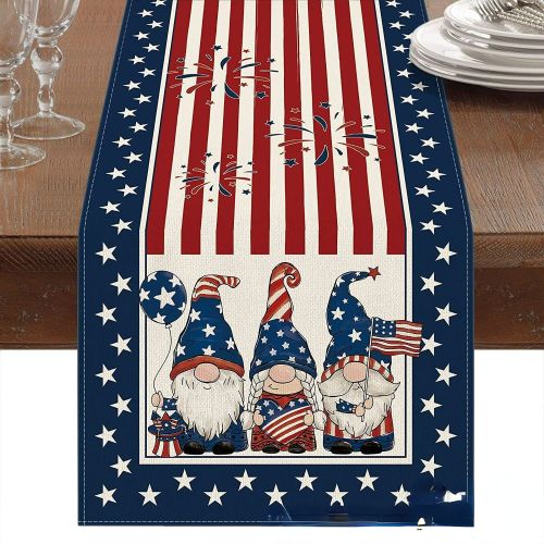 1PC Rectangle Linen Blend Striped Table Runners; Encryption Linen Home Decoration Independence Day Atmosphere Waterproof Table Runner; 72"*13"; P